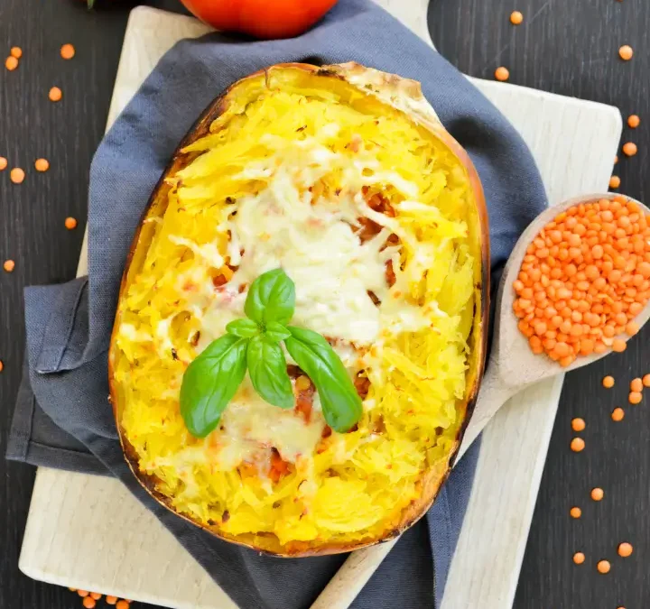 Spaghetti Kürbis mit Linsenbolognese