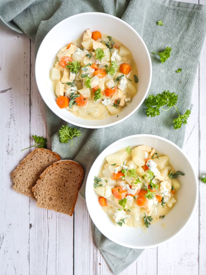 Hühnchen-Kohlrabi-Gorgonzola Pfanne
