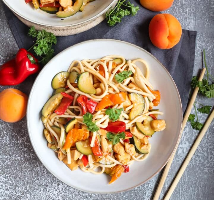 Wok mit Hühnerfleisch und Marillen