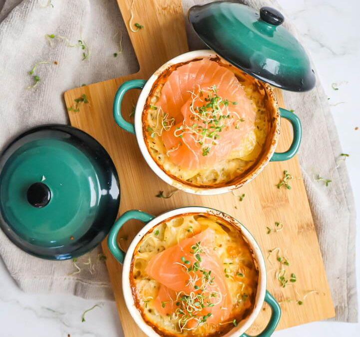 Buttermilch Kartoffel Gratin mit Lachs