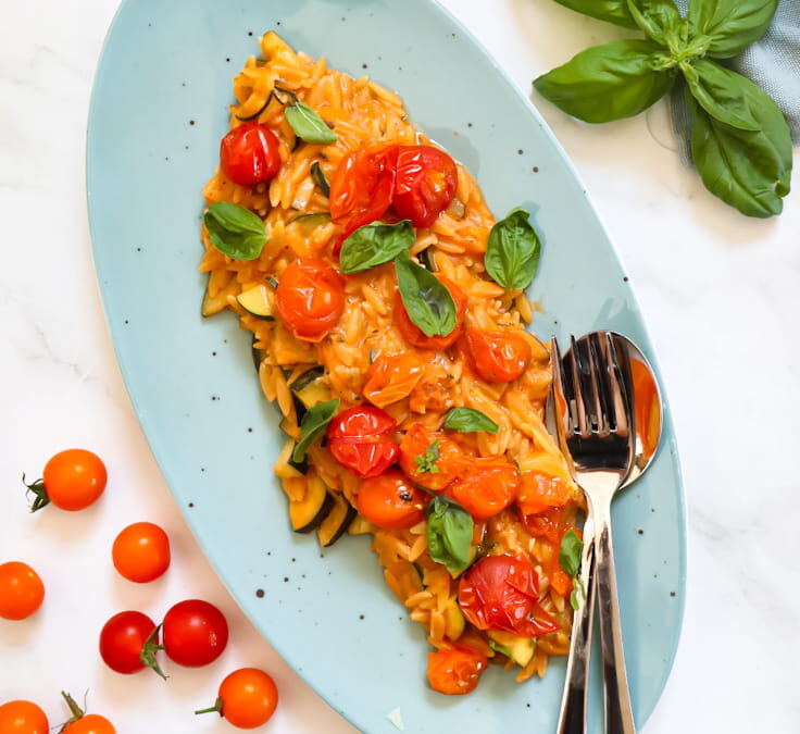 Vegane Kritharaki mit Ofentomaten